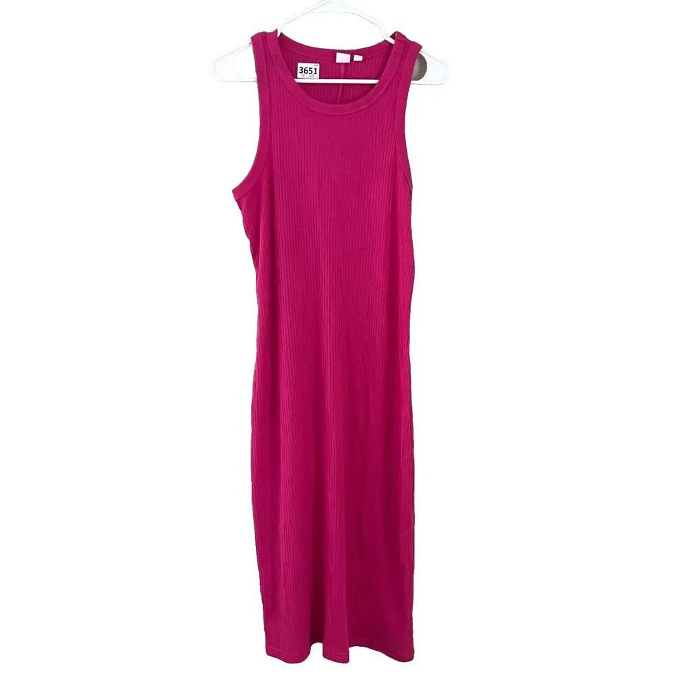 Gap Womens Pink Tank Dress Medium Tall Midi Sleeveless Stretch Pullover Bodycon